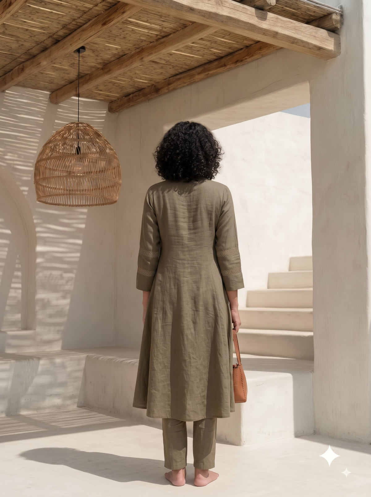 Brown Pintuck Kurta Set for Women