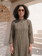 Brown Pintuck Kurta Set for Women