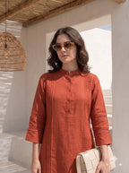 Rust Orange Pintuck Kurta Set for Women