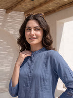 Women’s Dusty Blue Kurta Set with Straight Pants