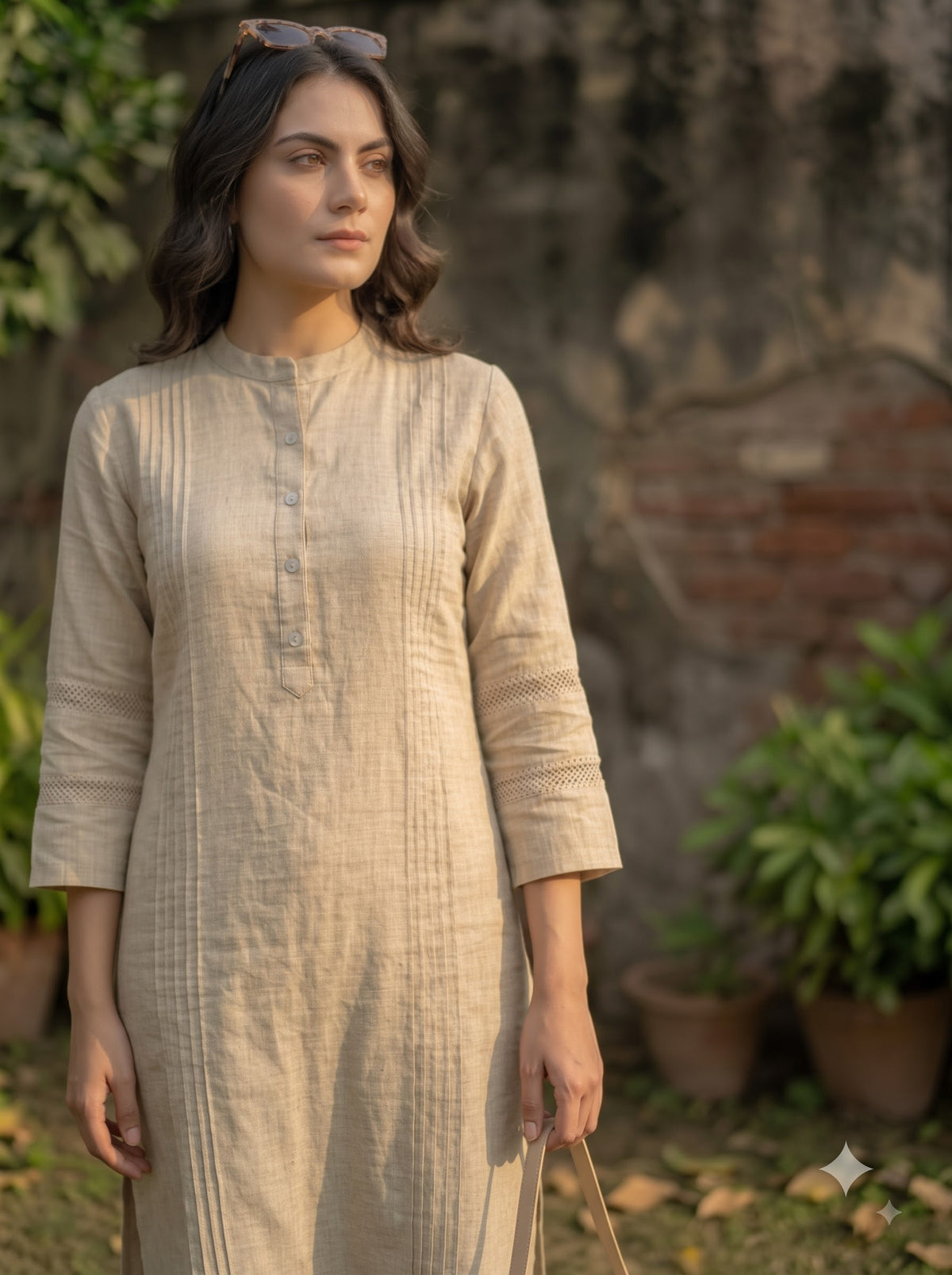 Women’s Beige Kurta Set with Straight Pants