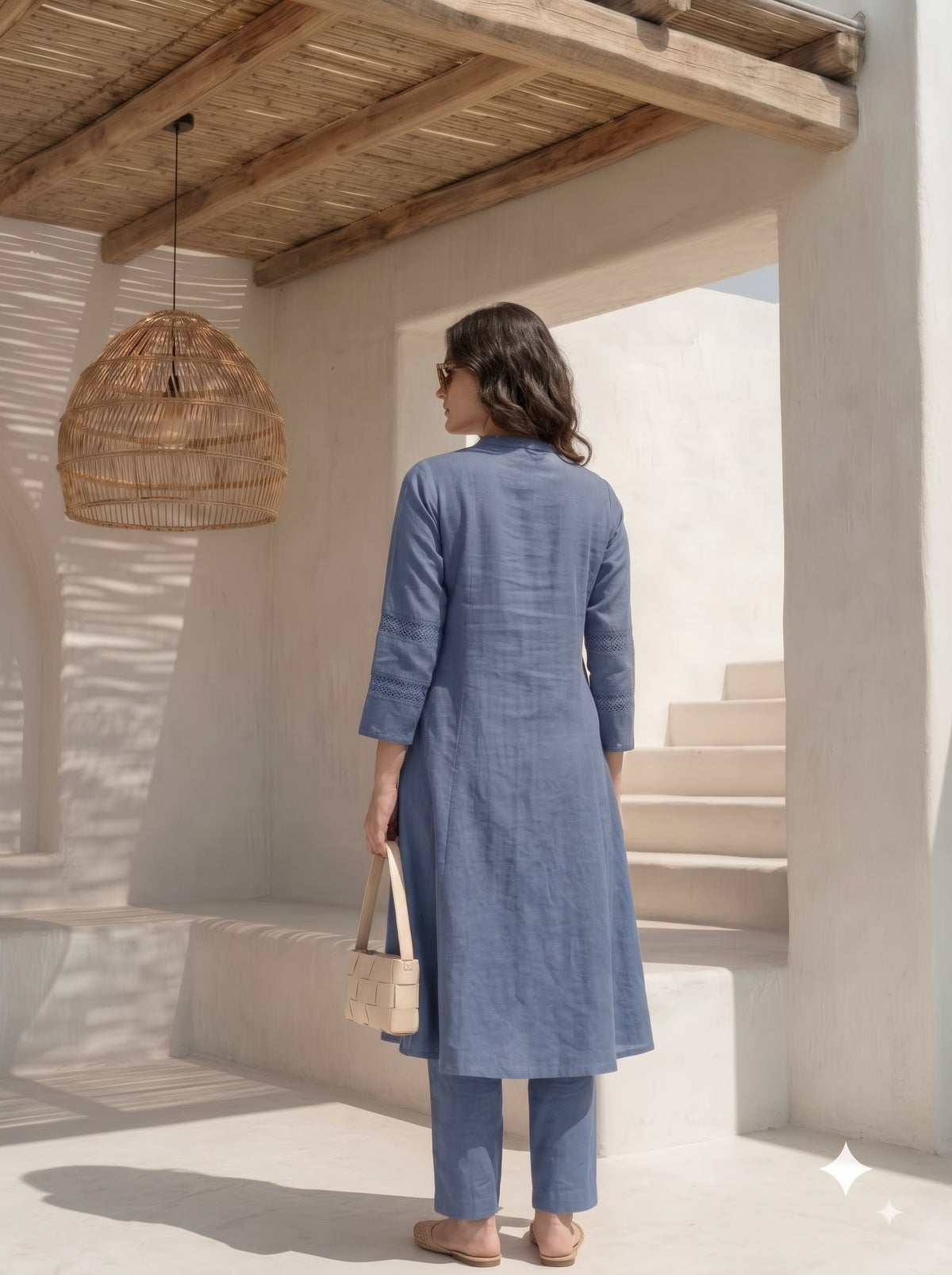 Women’s Dusty Blue Kurta Set with Straight Pants
