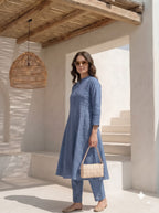 Women’s Dusty Blue Kurta Set with Straight Pants