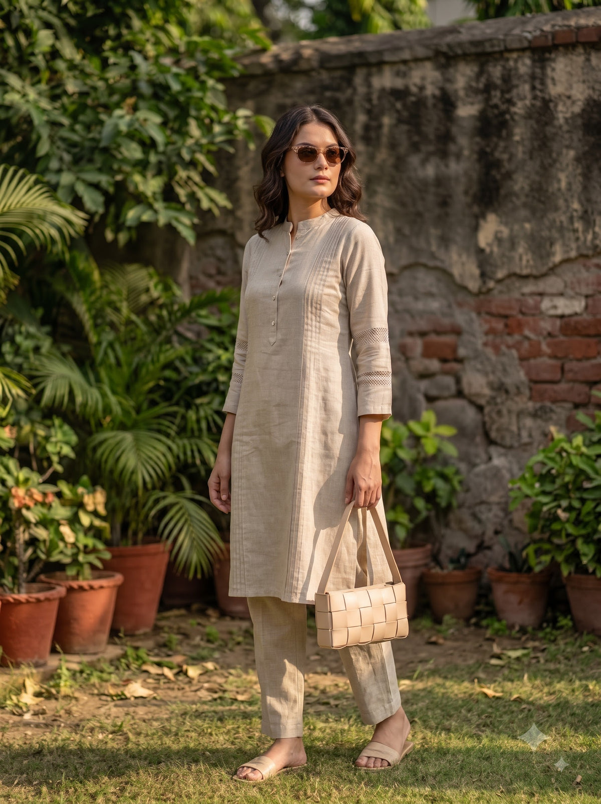 Women’s Beige Kurta Set with Straight Pants