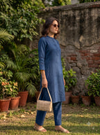 Women’s Navy Blue Straight Kurta Set with Matching Pants