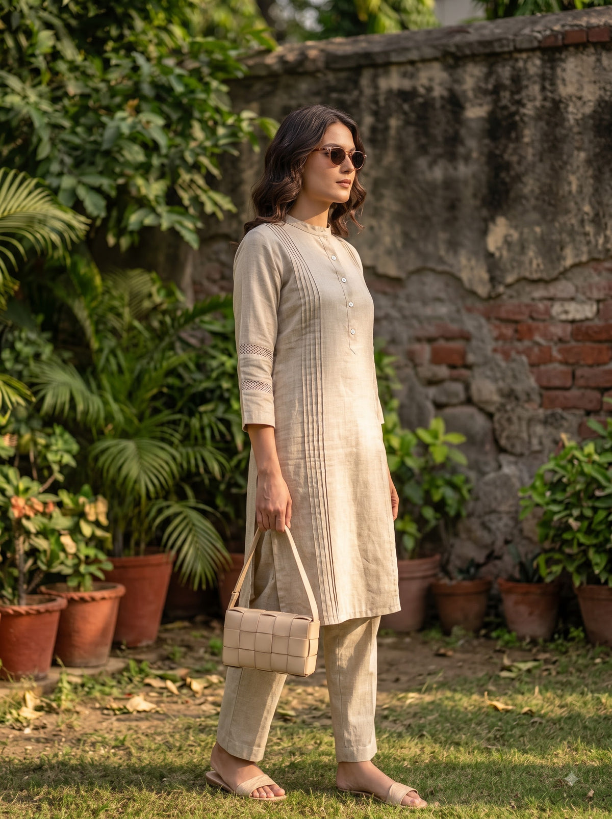 Women’s Beige Kurta Set with Straight Pants