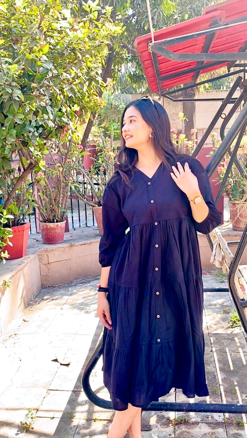 BLACK PURE MAL COTTON FROCK STYLE KURTIES