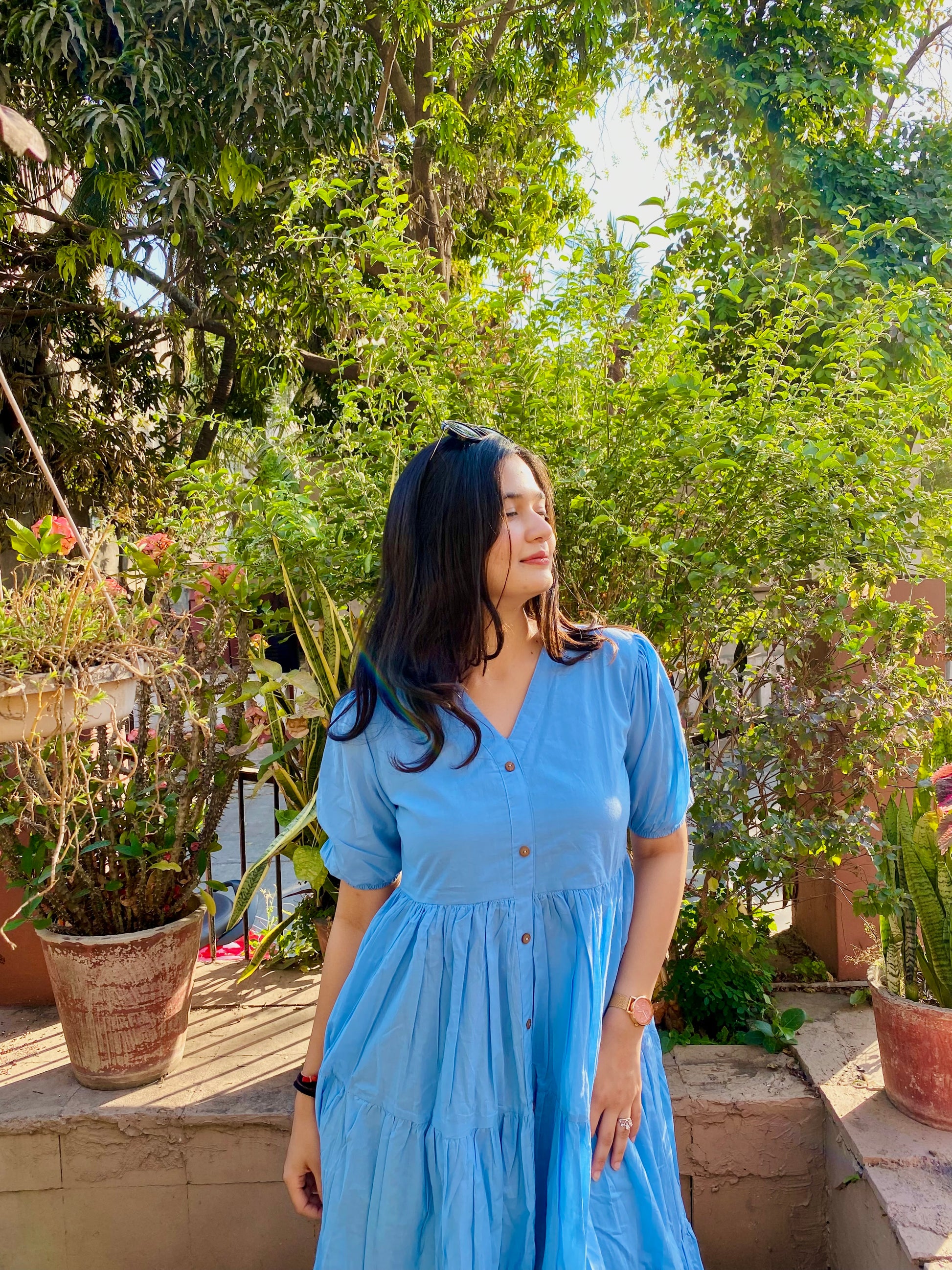 SKY BLUE MAL COTTON FROCK STYLE DRESS