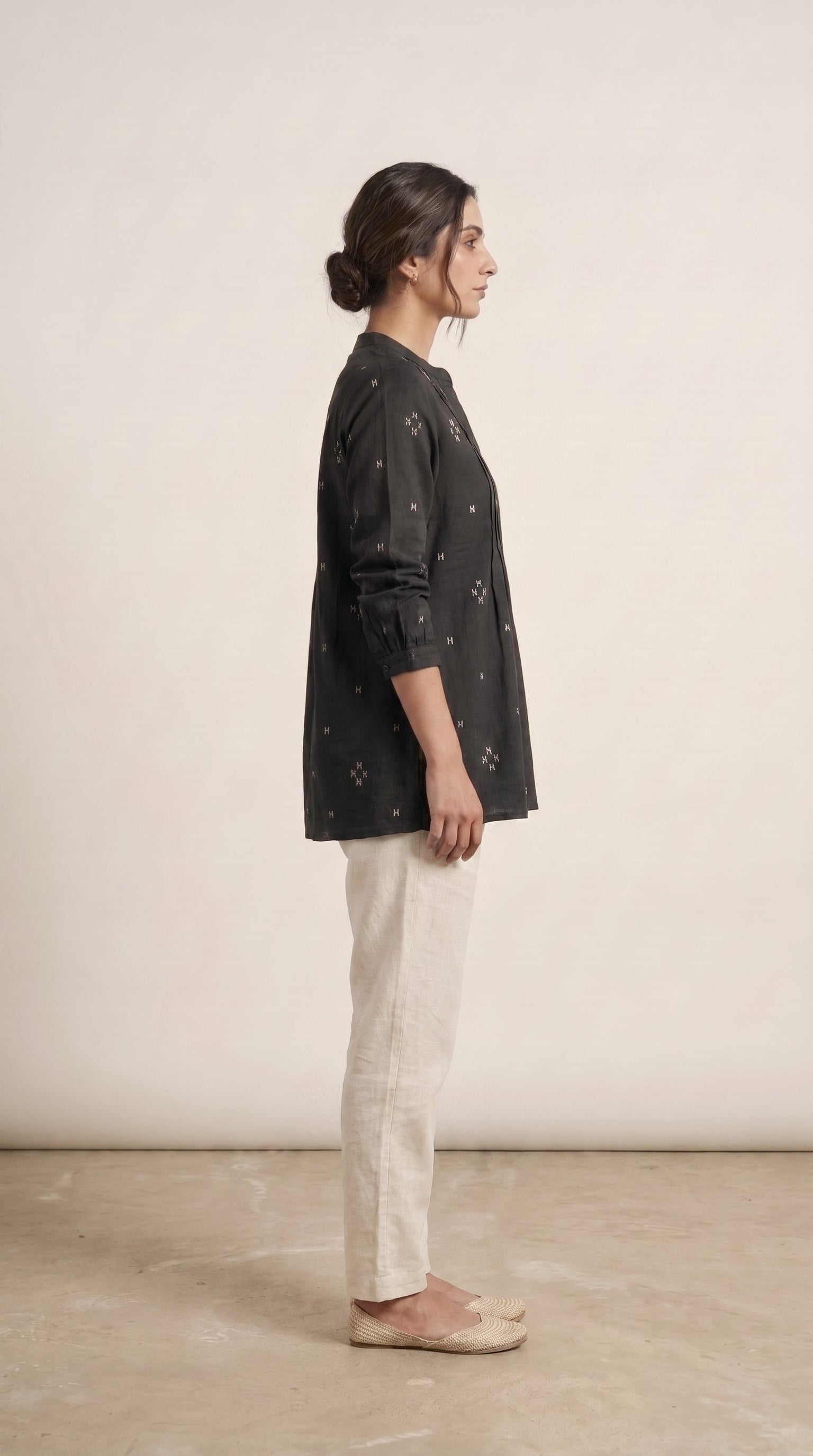 Women's Black Pintuck A-Line Tunic Top
