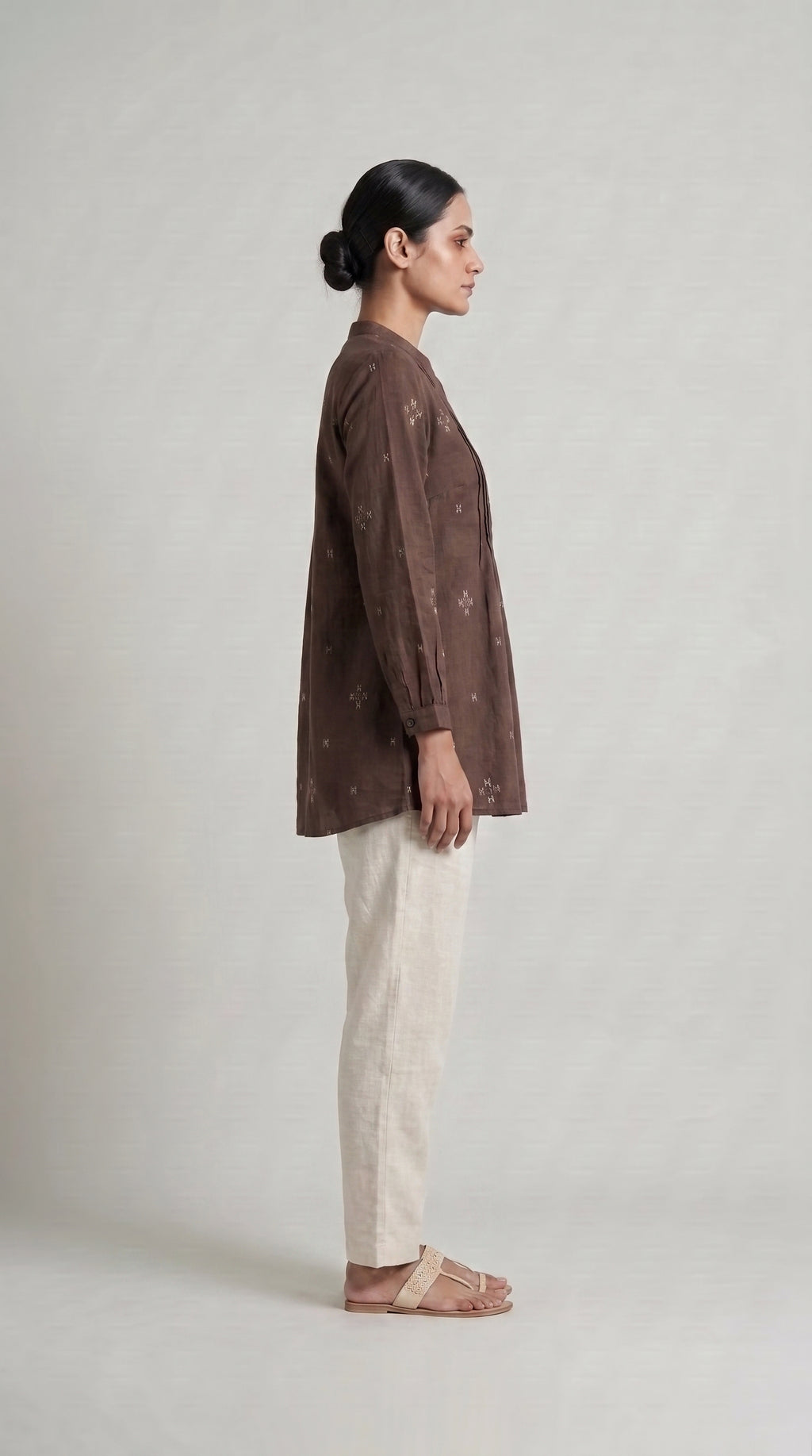 Women's Brown Pintuck A-Line Tunic Top