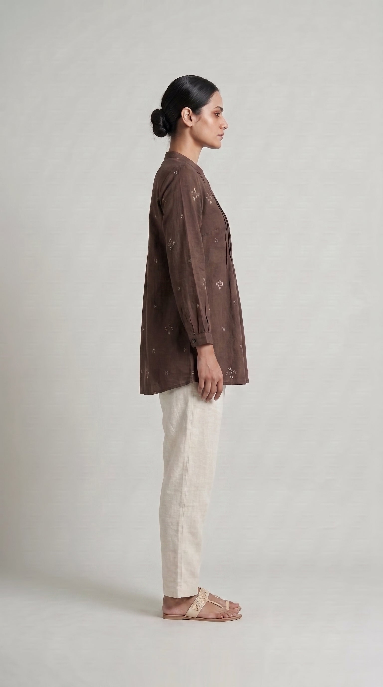 Women's Brown Pintuck A-Line Tunic Top