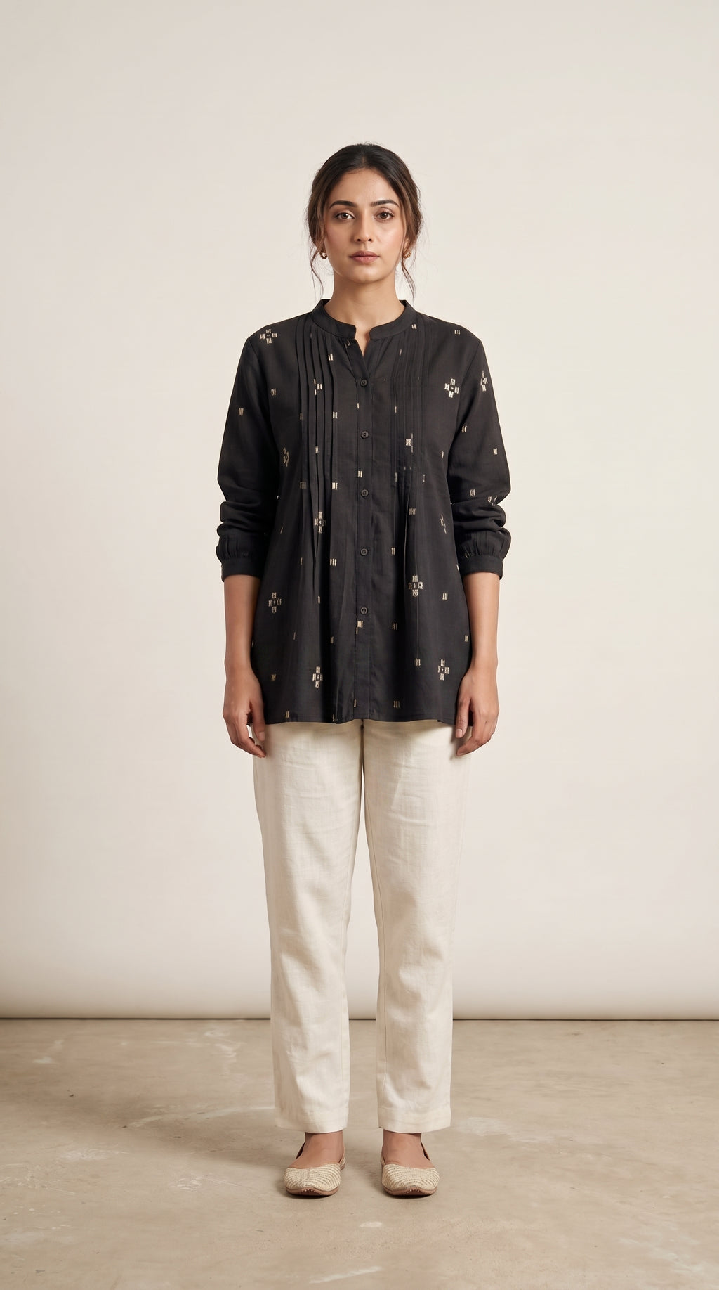 Women's Black Pintuck A-Line Tunic Top