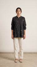 Women's Black Pintuck A-Line Tunic Top