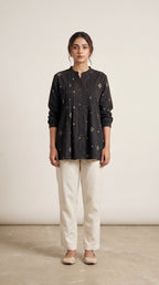 Women's Black Pintuck A-Line Tunic Top