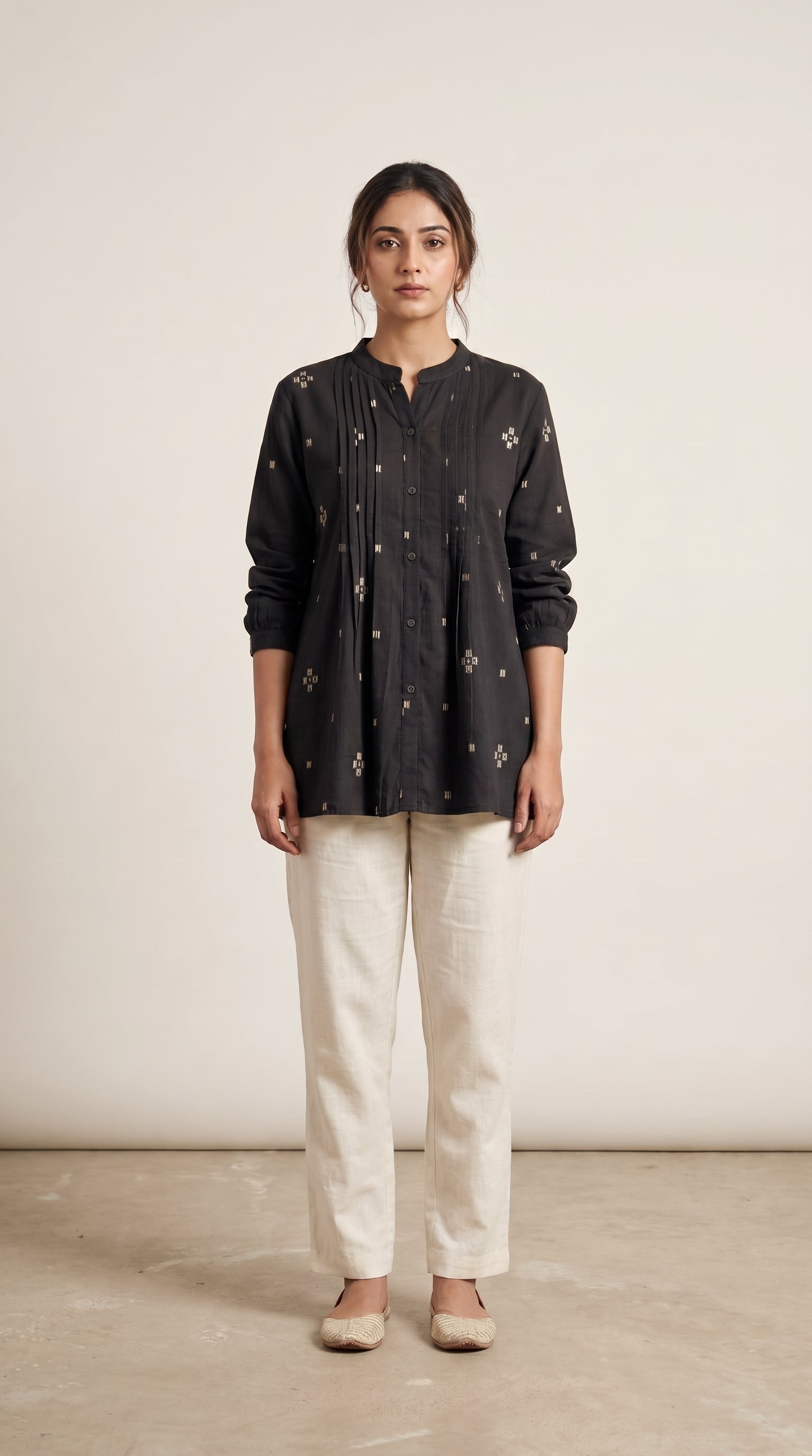 Women's Black Pintuck A-Line Tunic Top