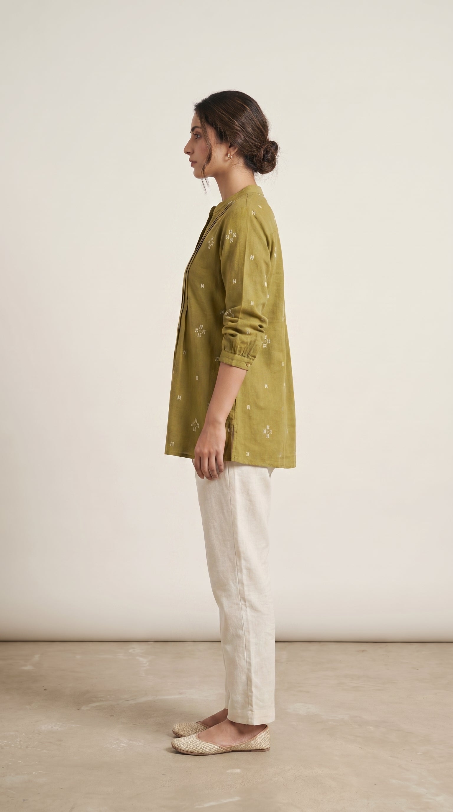 Women's Olive Green Pintuck A-Line Tunic Top