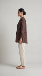 Women's Brown Pintuck A-Line Tunic Top