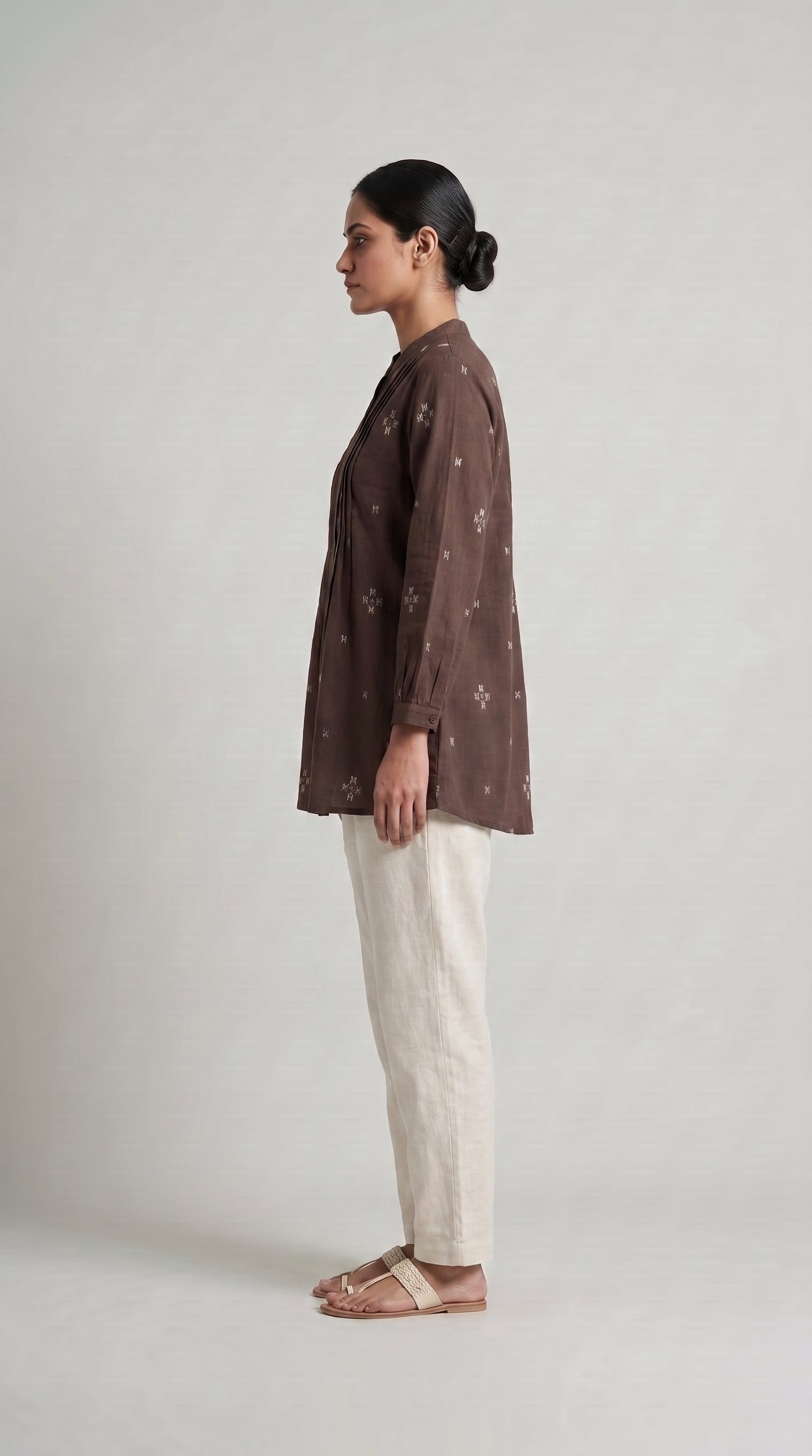 Women's Brown Pintuck A-Line Tunic Top