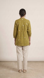 Women's Olive Green Pintuck A-Line Tunic Top