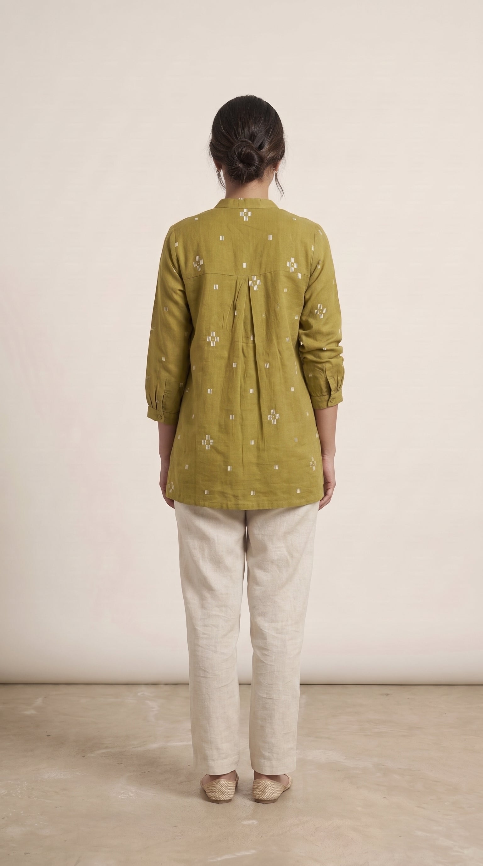 Women's Olive Green Pintuck A-Line Tunic Top