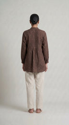 Women's Brown Pintuck A-Line Tunic Top