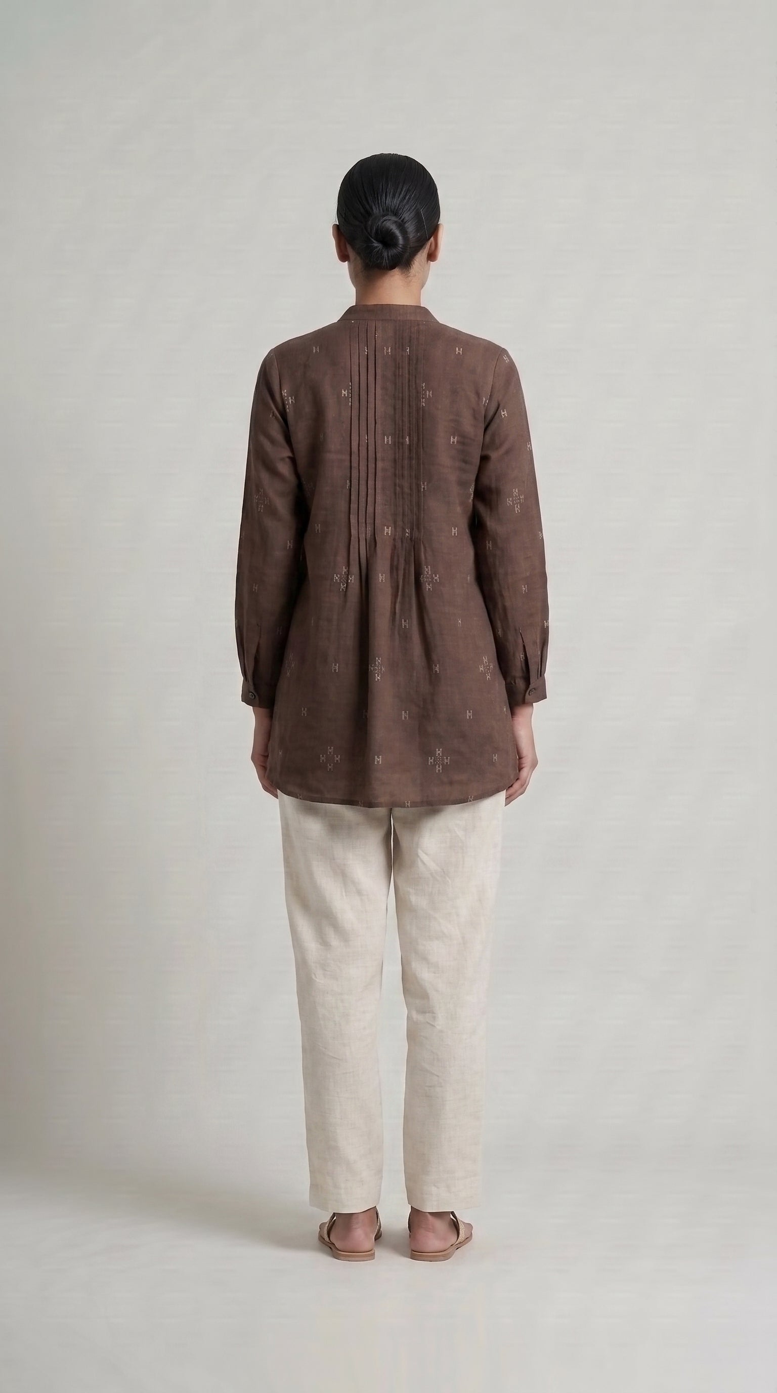 Women's Brown Pintuck A-Line Tunic Top