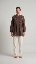 Women's Brown Pintuck A-Line Tunic Top