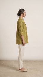 Women's Olive Green Pintuck A-Line Tunic Top