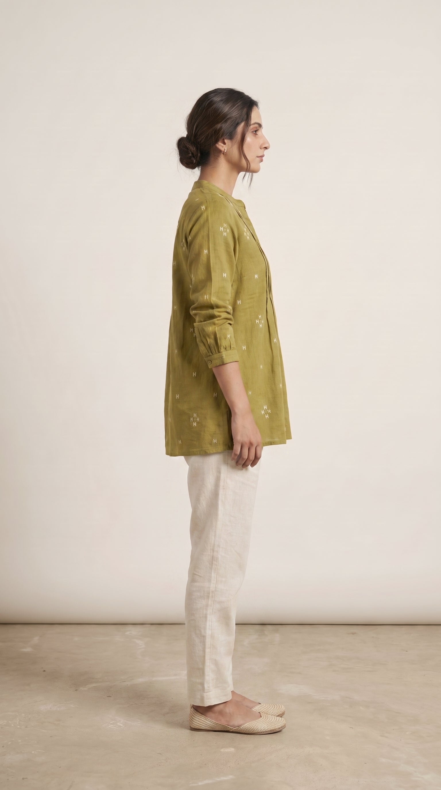 Women's Olive Green Pintuck A-Line Tunic Top
