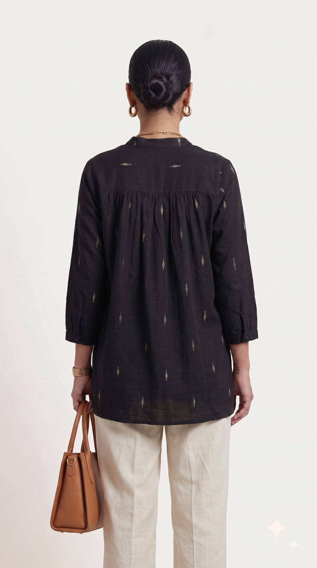 Black Gathered Yoke Tunic Cotton Top