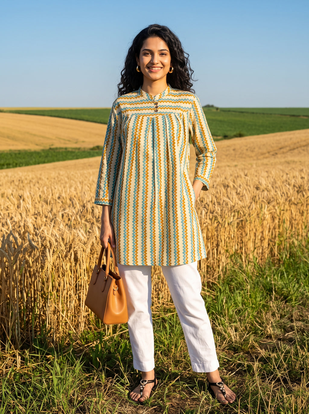 Women's Multicolor Chevron Print Cotton Top