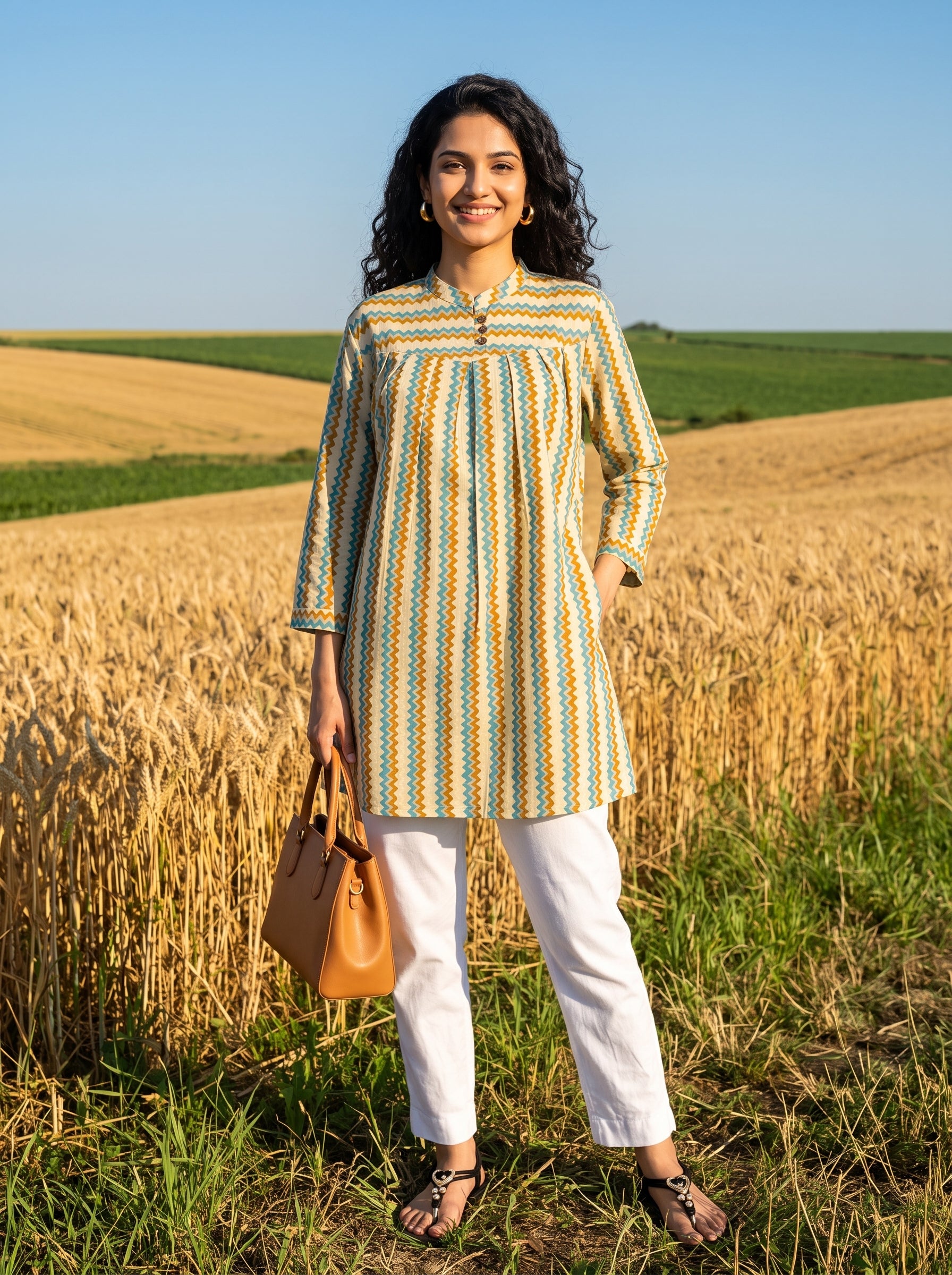 Women's Multicolor Chevron Print Cotton Top