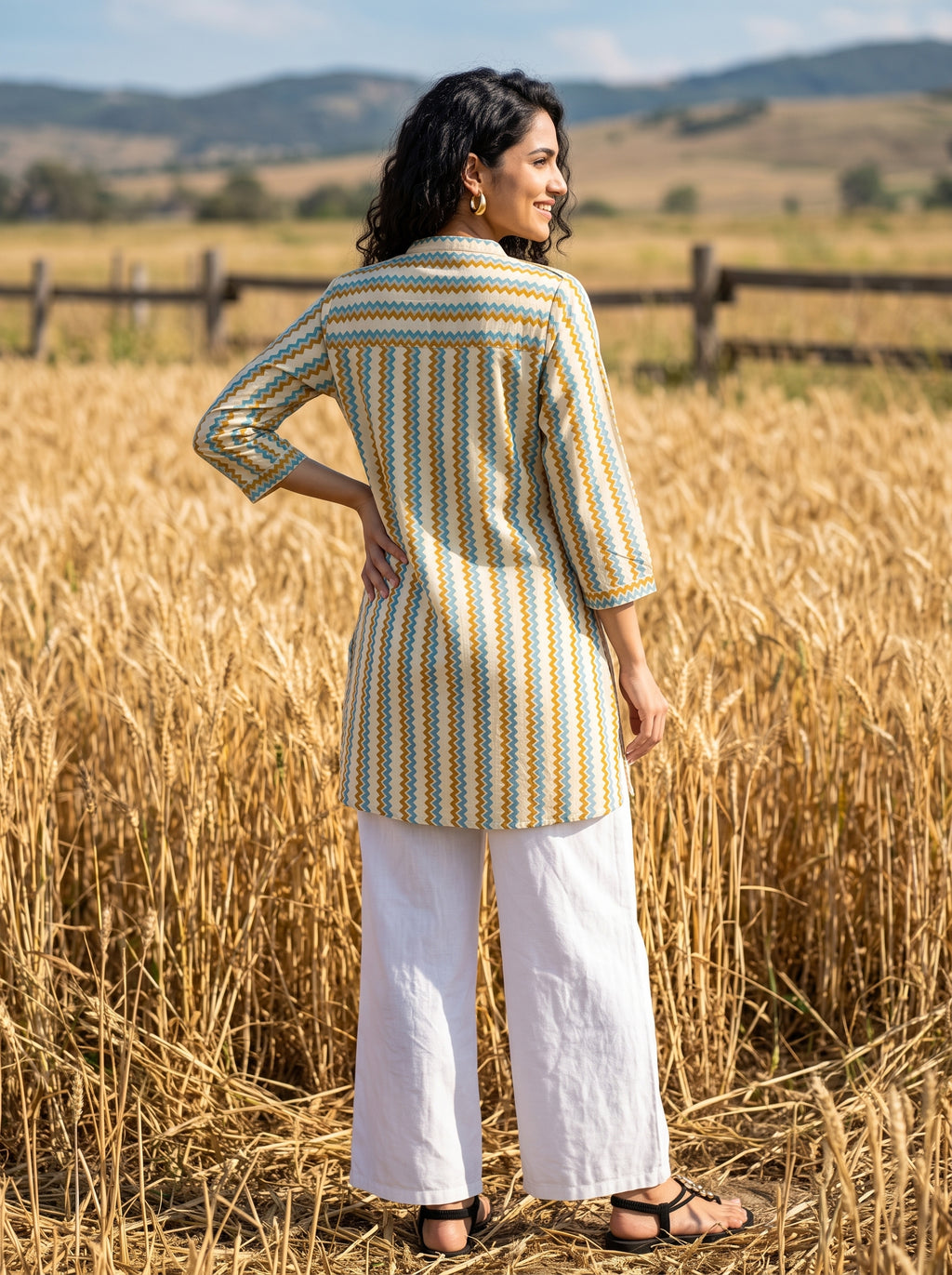 Women's Multicolor Chevron Print Cotton Top