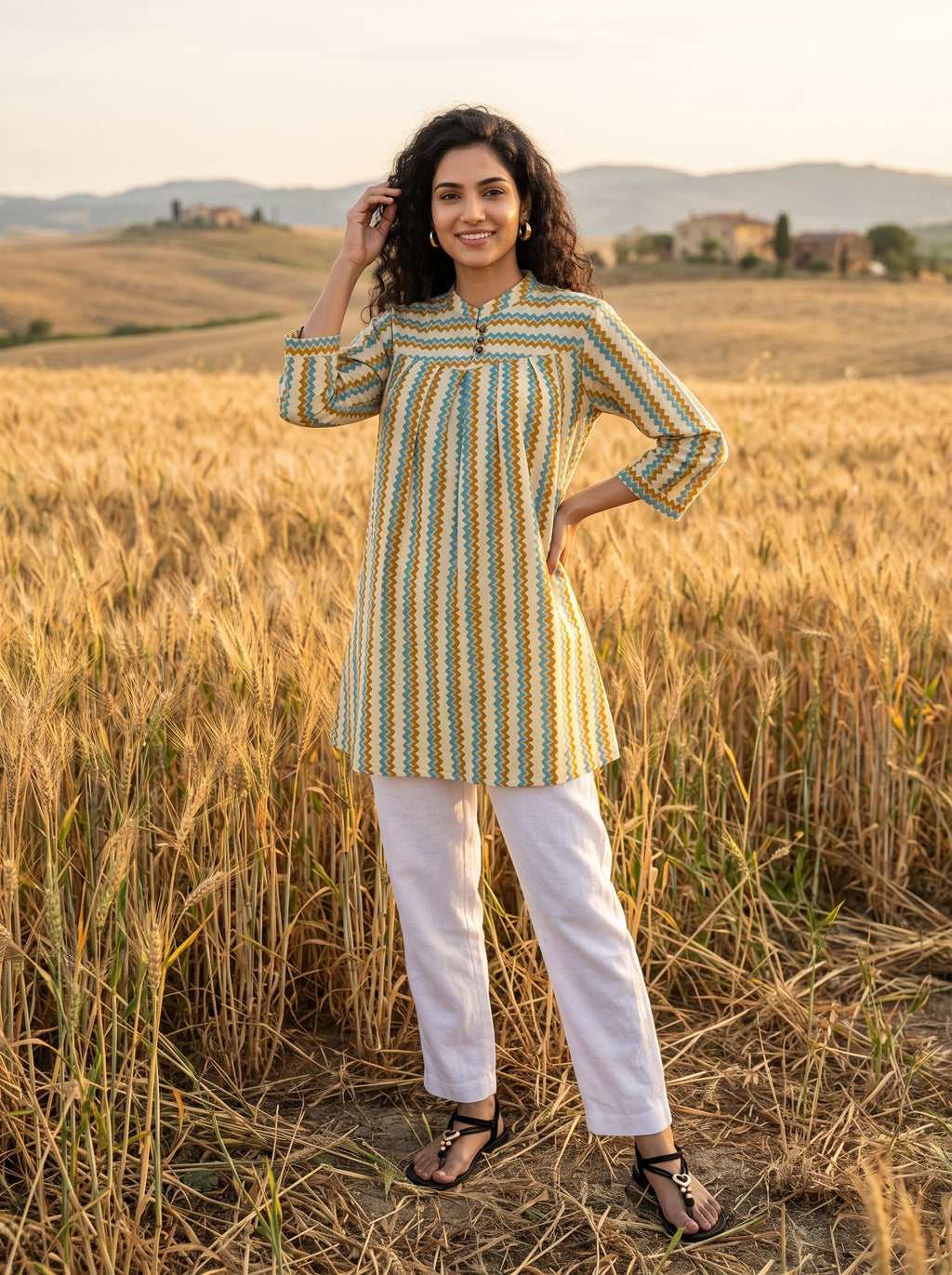 Women's Multicolor Chevron Print Cotton Top