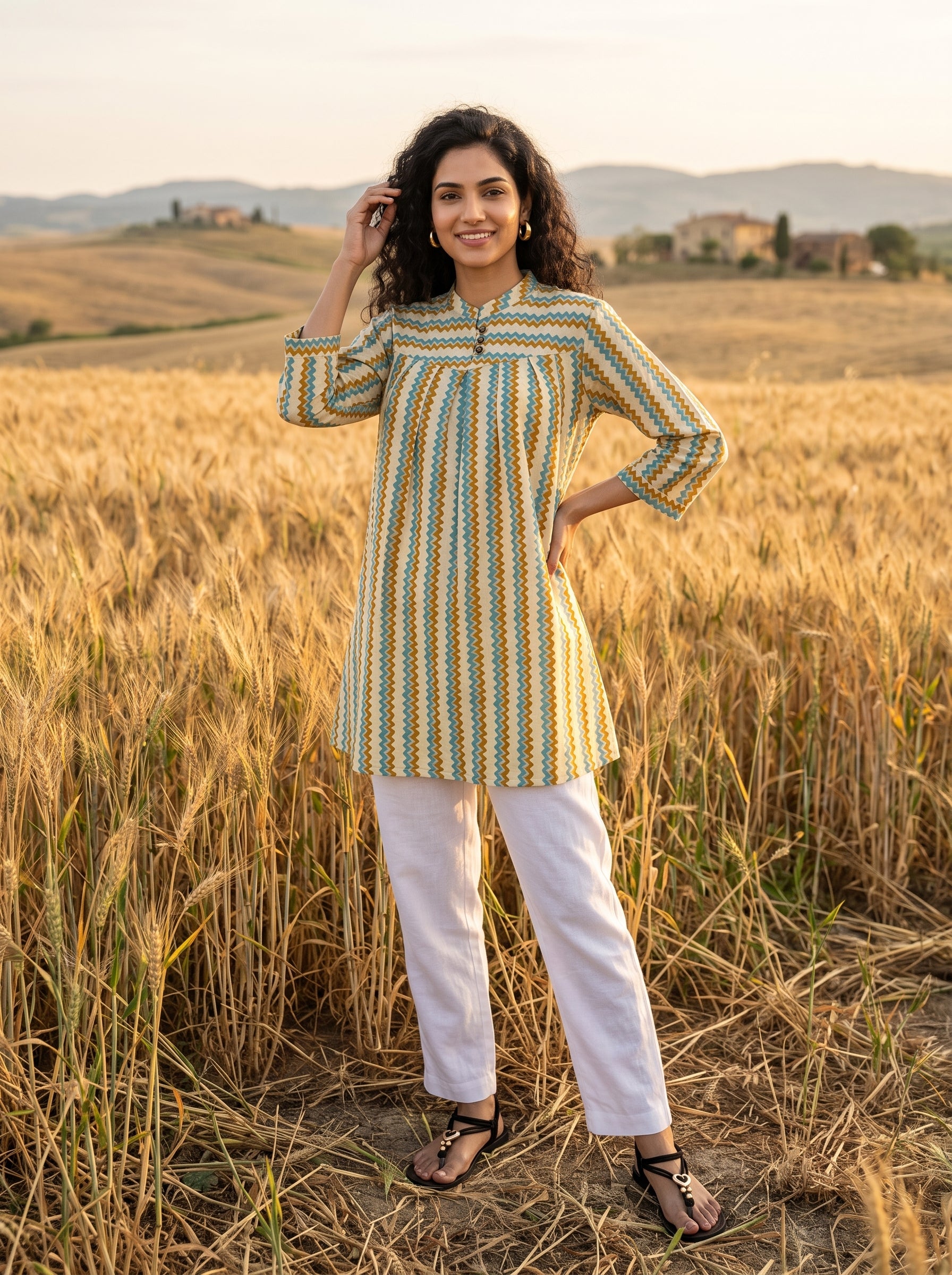 Women's Multicolor Chevron Print Cotton Top