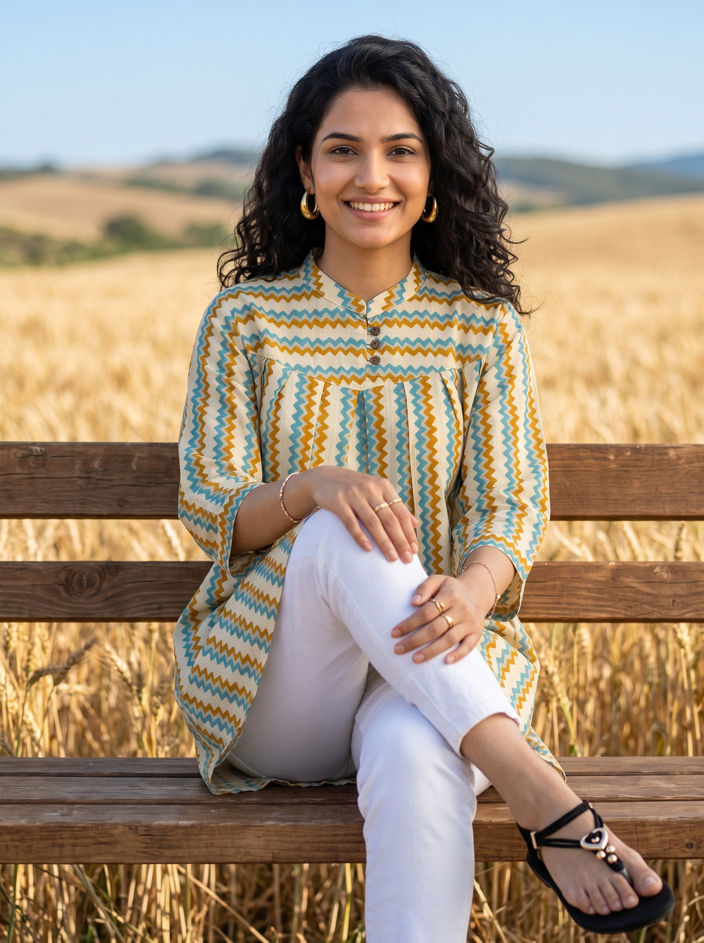 Women's Multicolor Chevron Print Cotton Top
