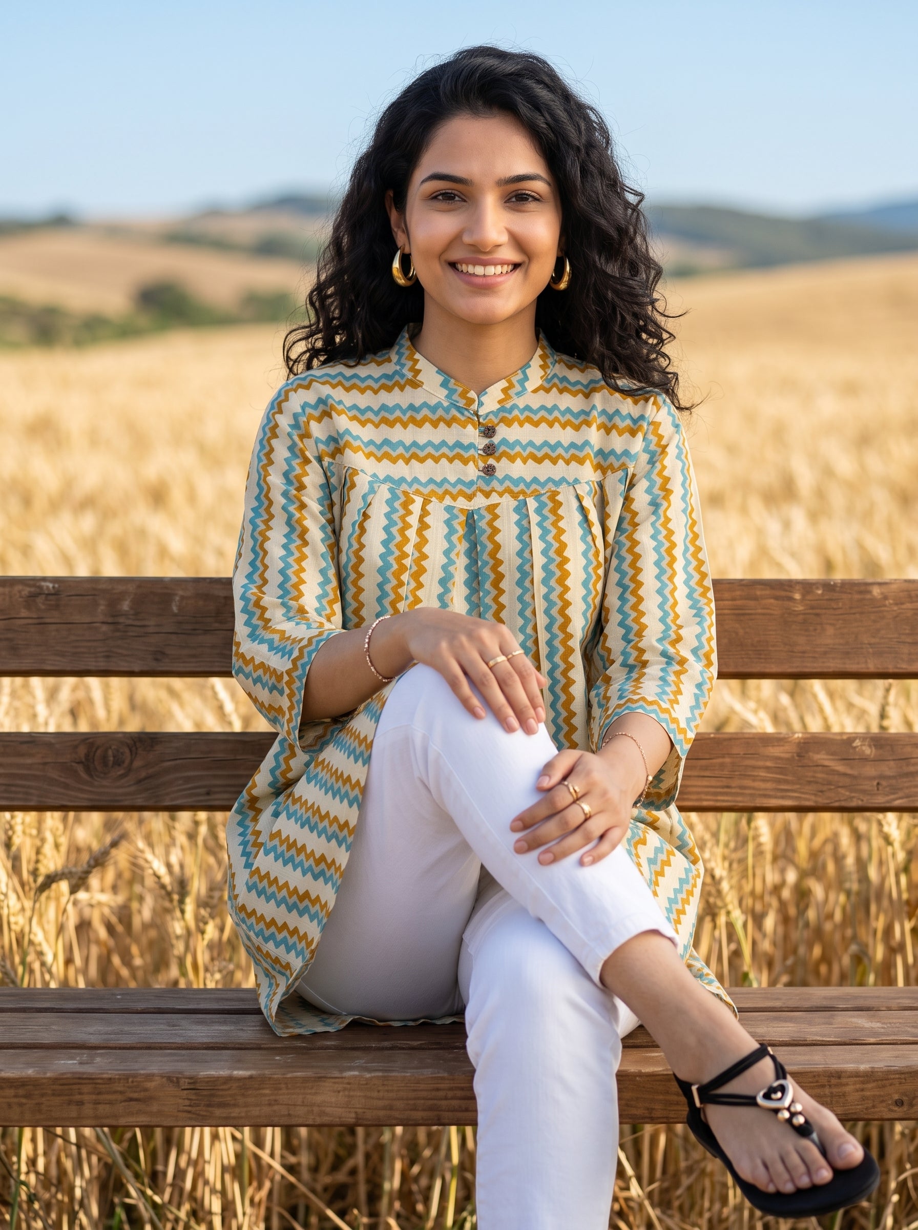 Women's Multicolor Chevron Print Cotton Top