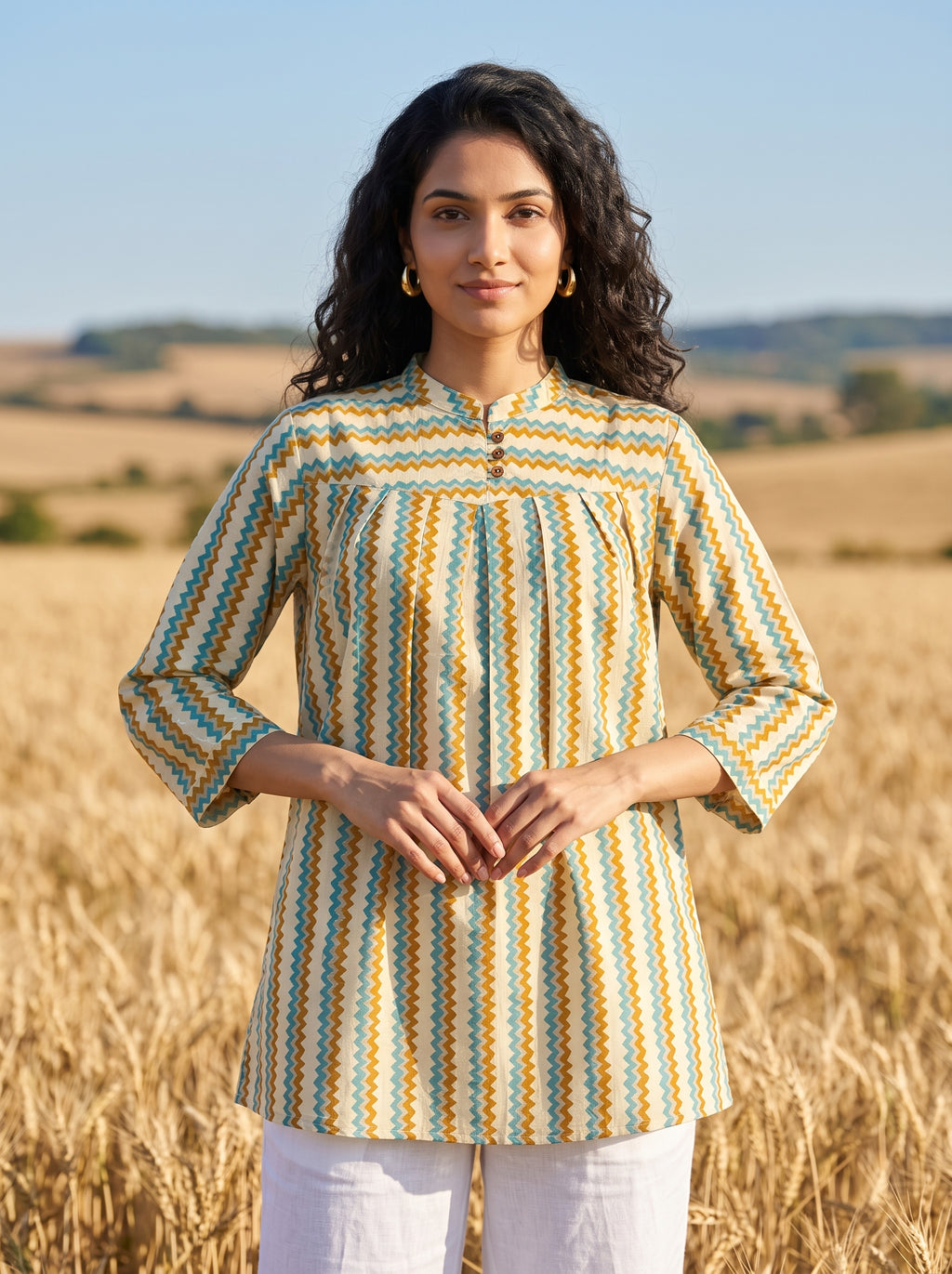 Women's Multicolor Chevron Print Cotton Top