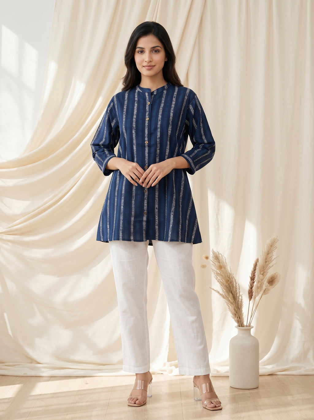 Navy Blue Printed A-Line Tunic