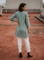 Women's Sage Green Floral Print Cotton Top