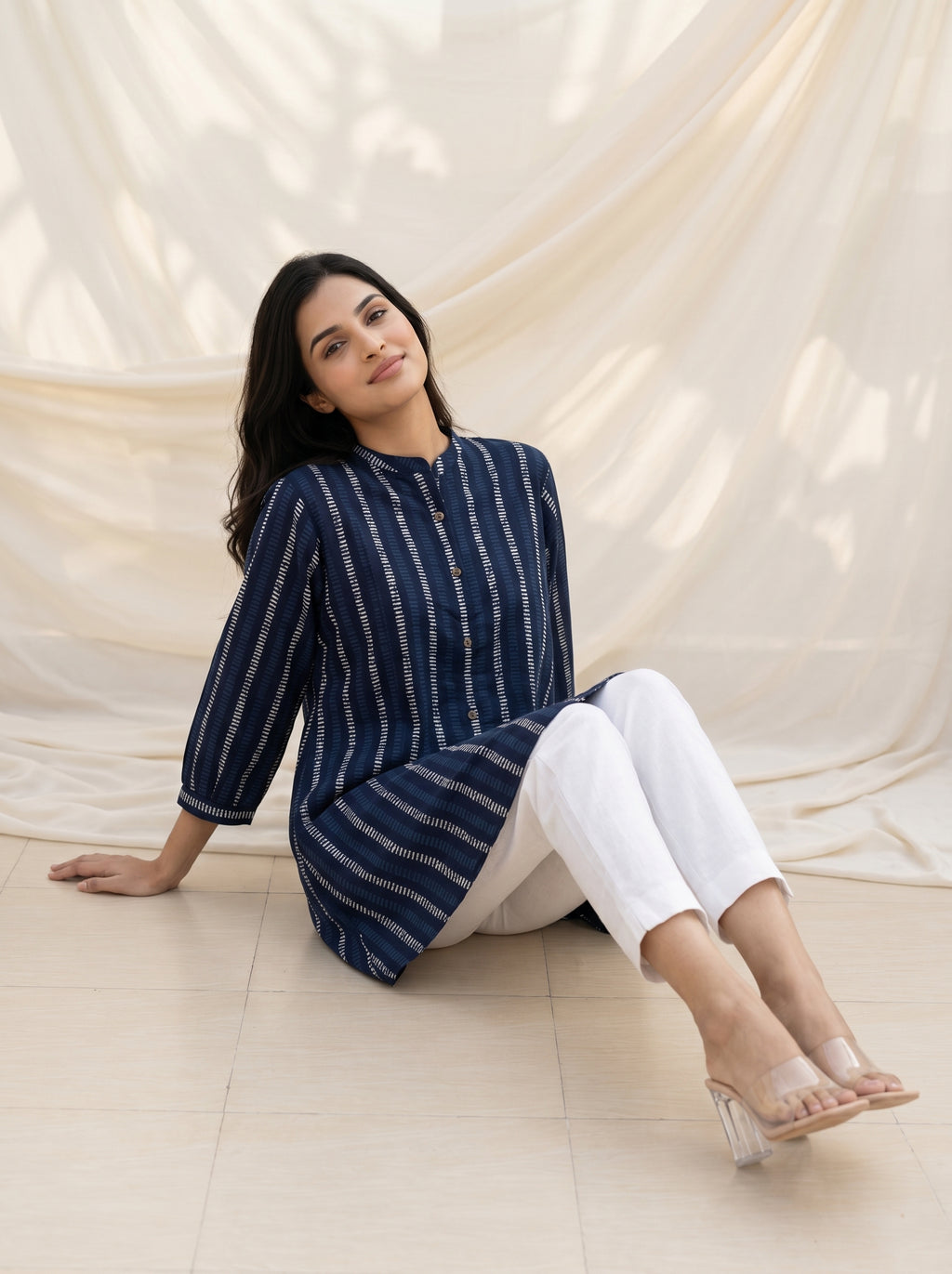 Navy Blue Printed A-Line Tunic