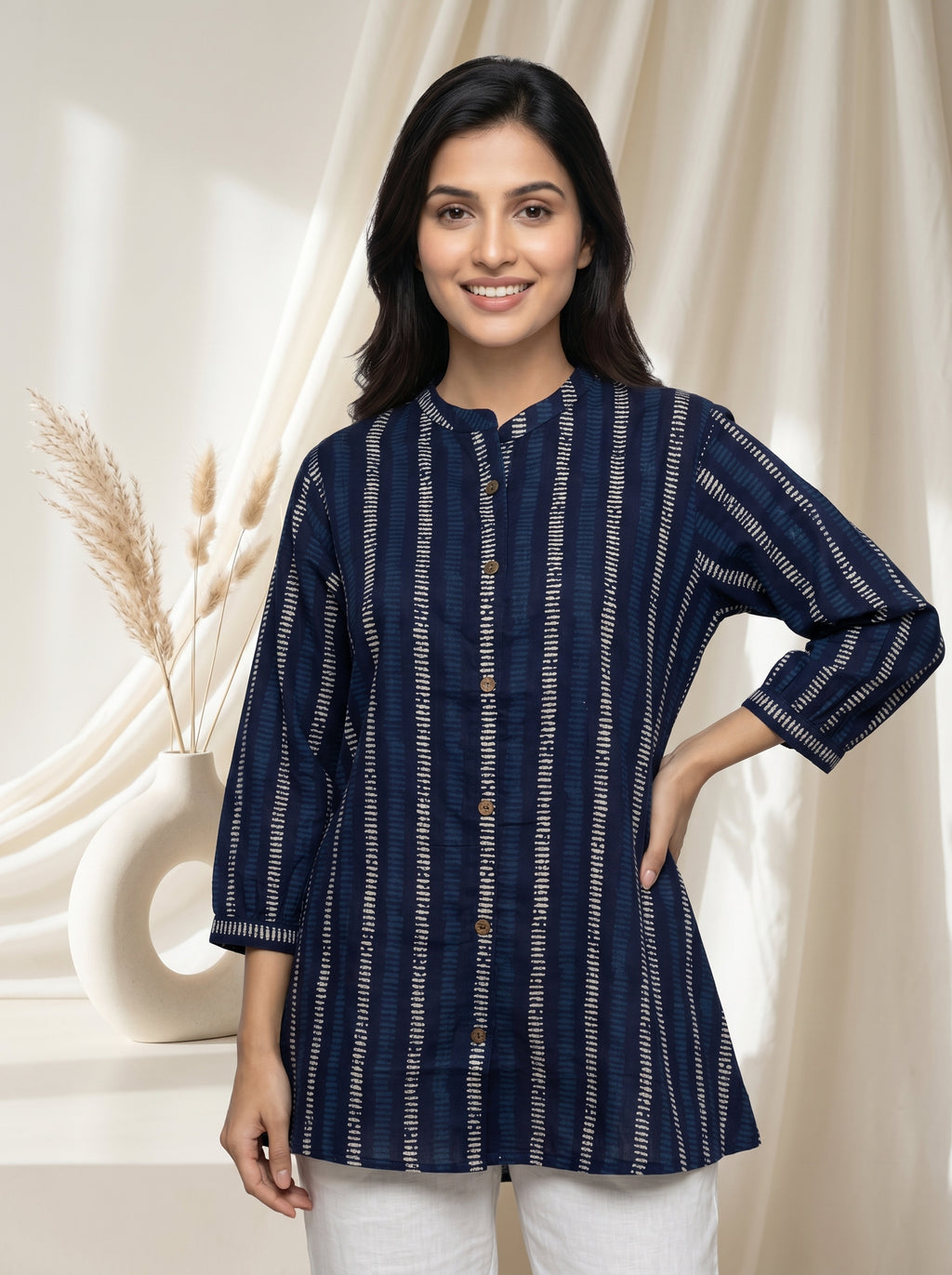 Navy Blue Printed A-Line Tunic