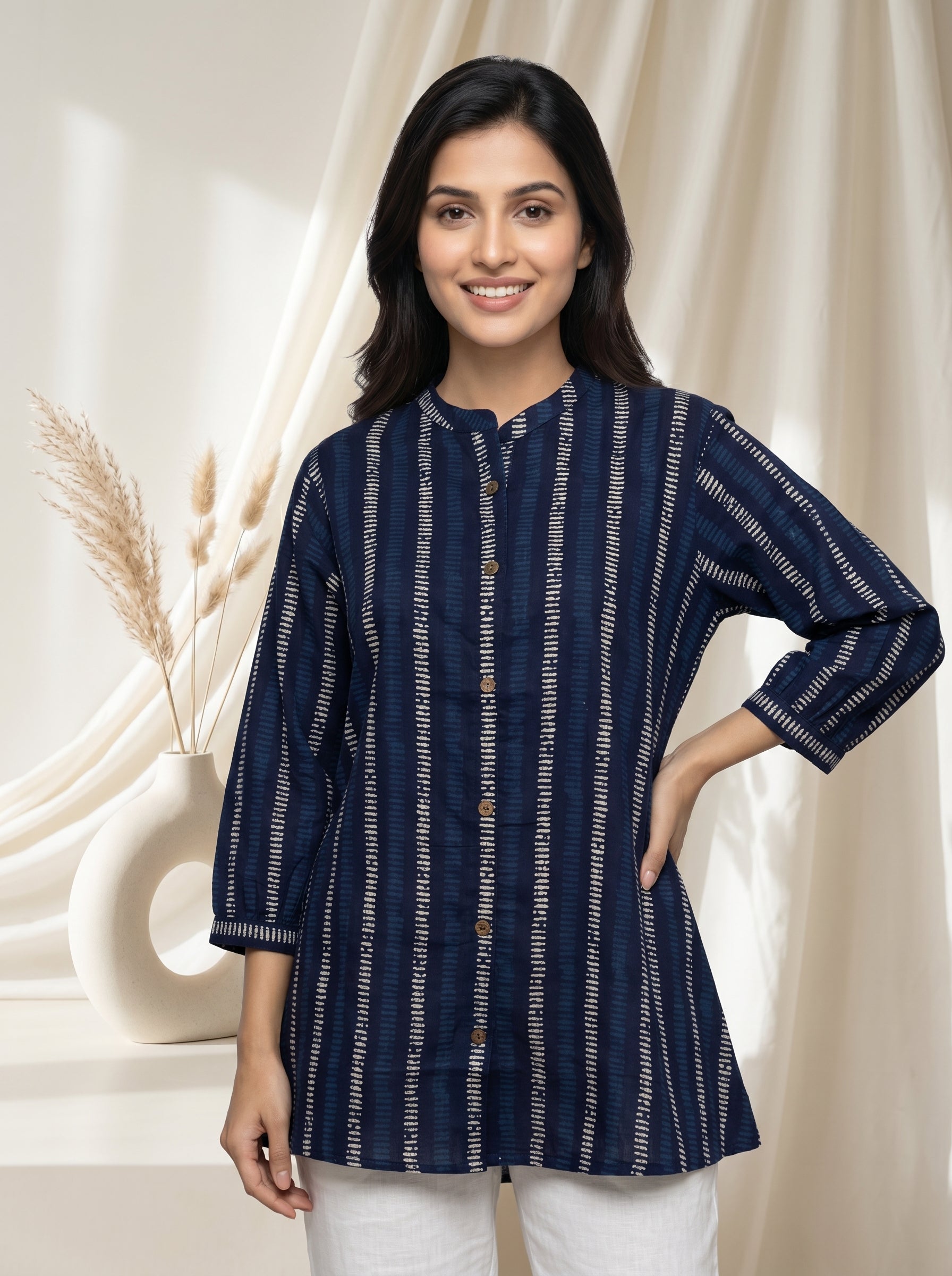 Navy Blue Printed A-Line Tunic