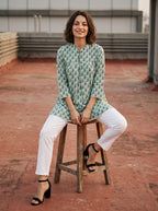 Women's Sage Green Floral Print Cotton Top