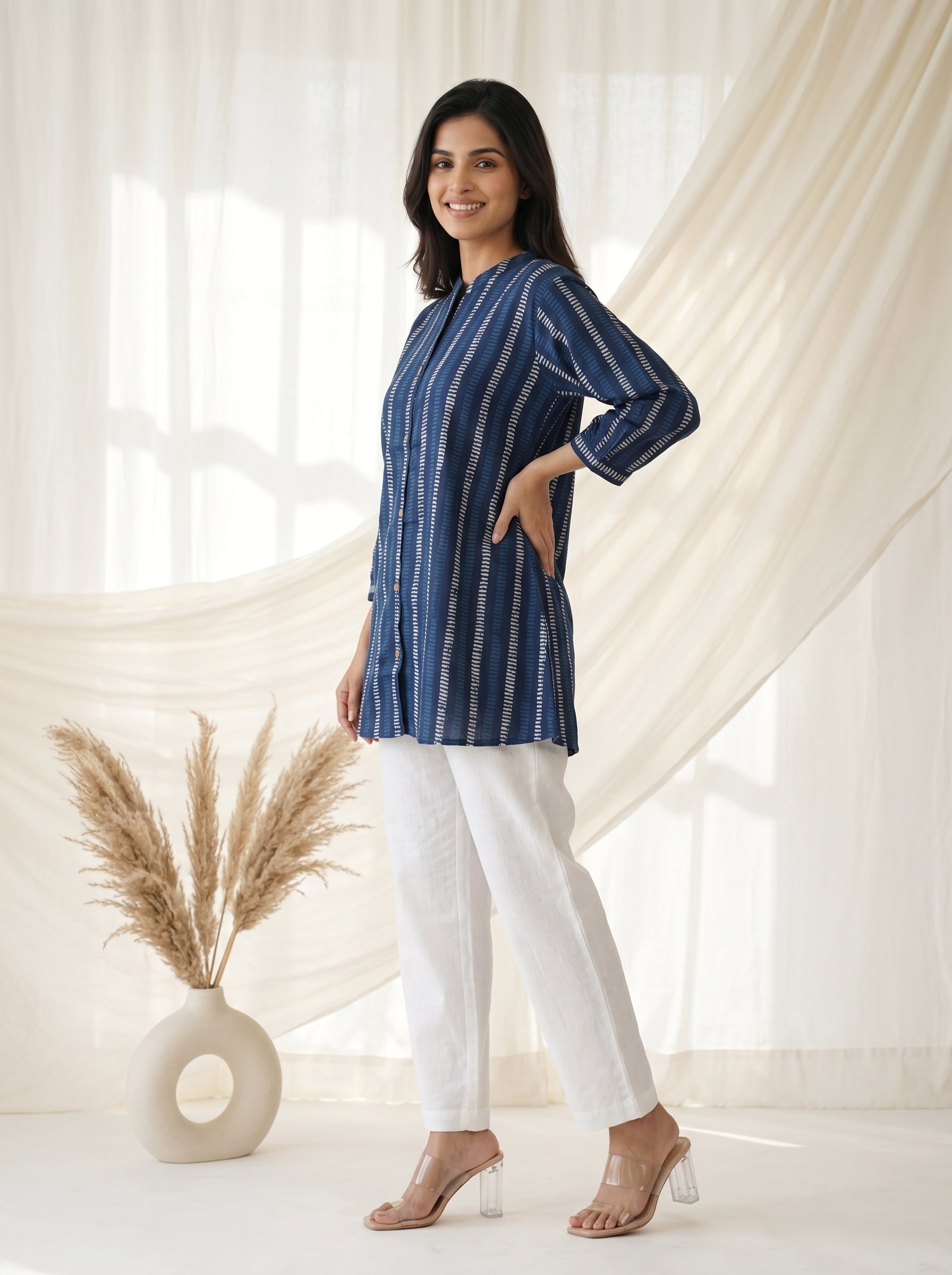 Navy Blue Printed A-Line Tunic