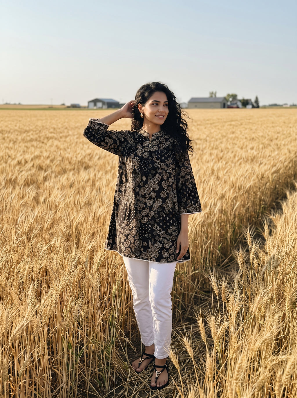 Women's Black Paisley Cotton Top