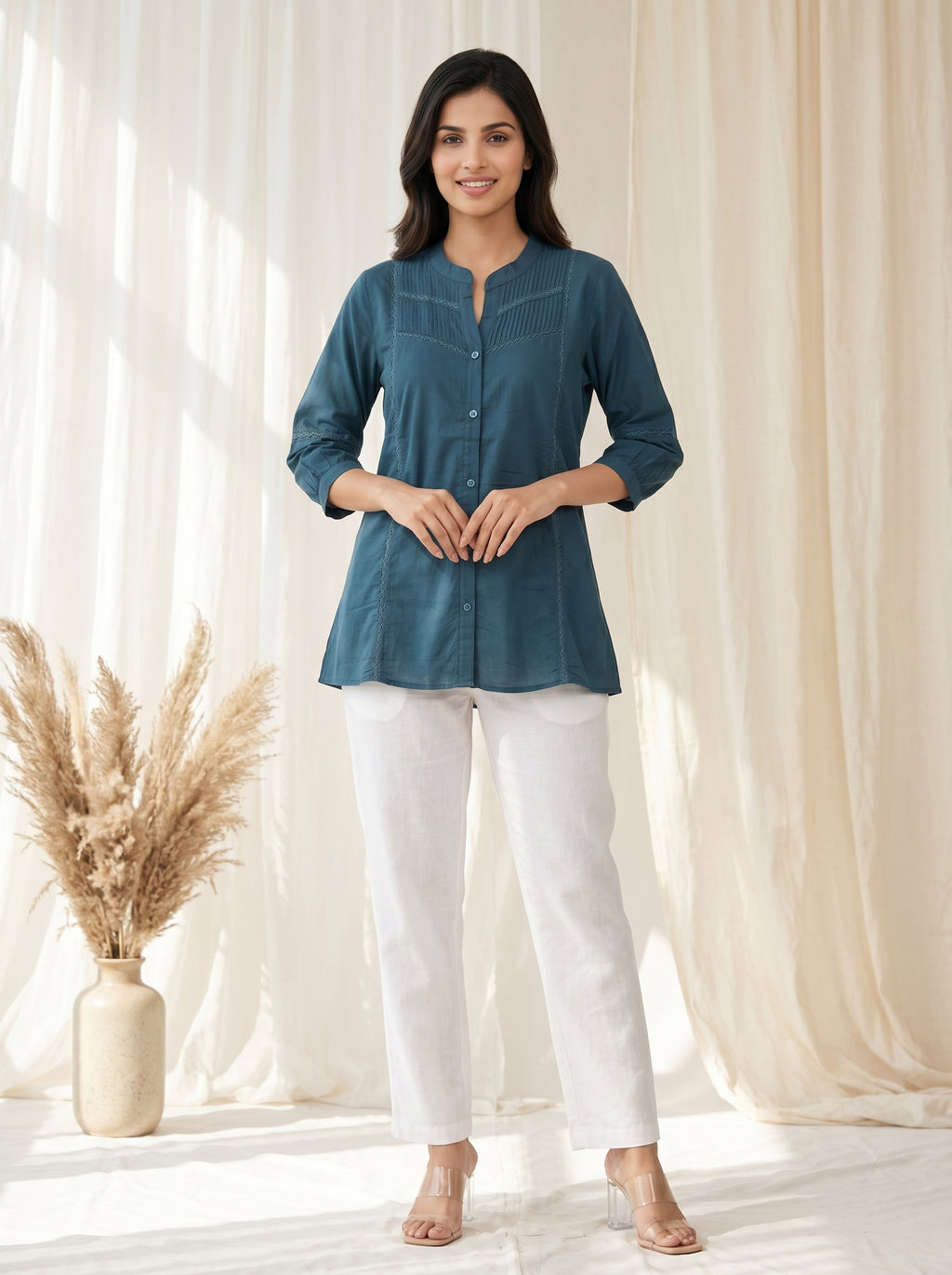 Teal Blue Solid A-Line Tunic