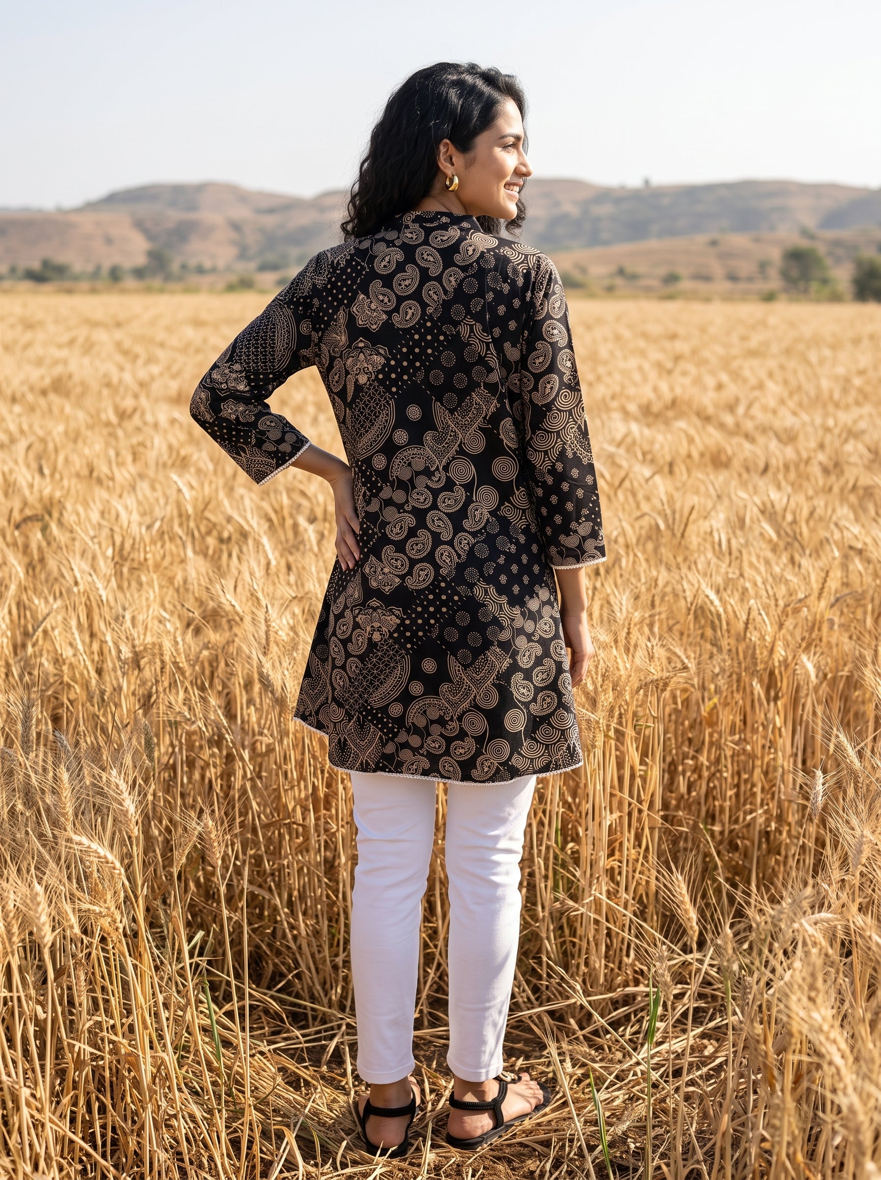 Women's Black Paisley Cotton Top