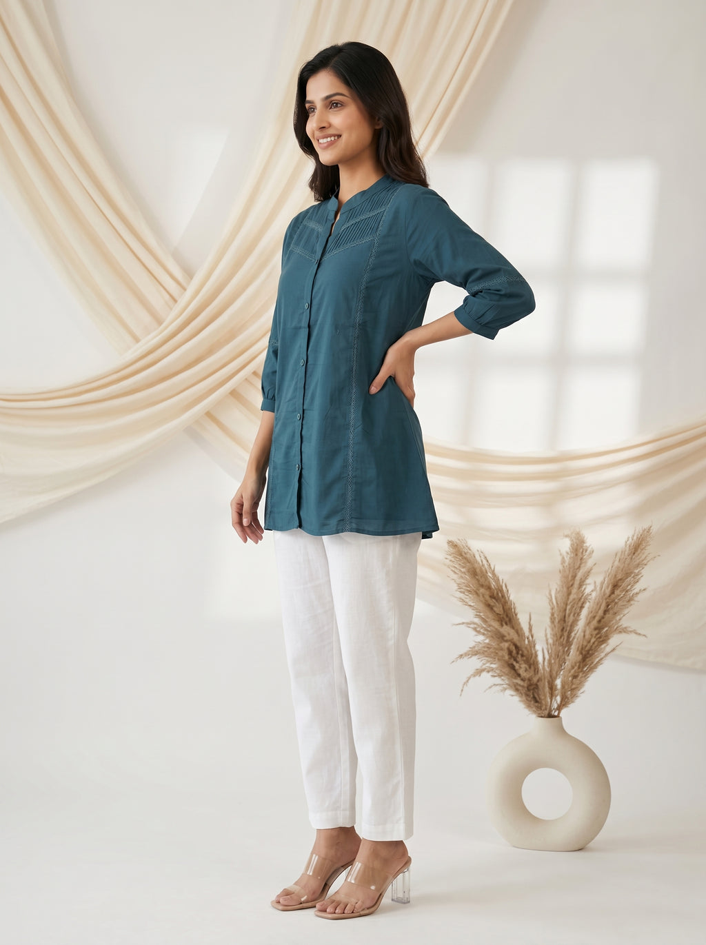 Teal Blue Solid A-Line Tunic