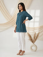 Teal Blue Solid A-Line Tunic